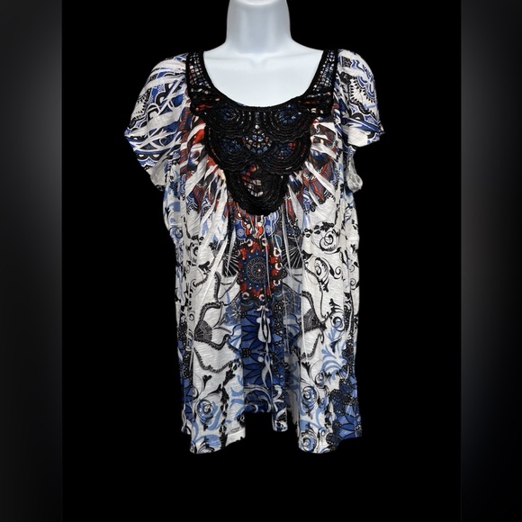 Apt. 9 Tops - Apt. 9 Black and Blue Patterned Blouse